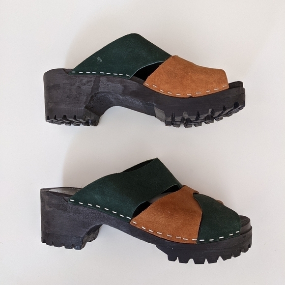 VINTAGE Swedish clogs leather suede platform boho bohemian hippie 38 /7 - Picture 5 of 10